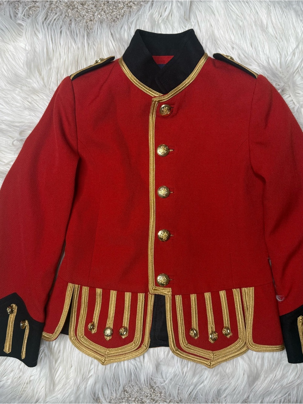 Ralph Lauren Italy Red Wool Dress Military Style Kids Jacket with Gold Trim 5/6